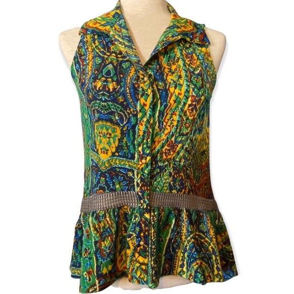 T-Bags‎ Los Angeles green yellow blue sleeveless blouse top size XS - Picture 1 of 7
